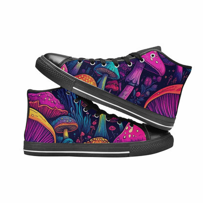 WOMEN'S Psychedelic Mushroom High Top Canvas Vibrant Chaos Shoes