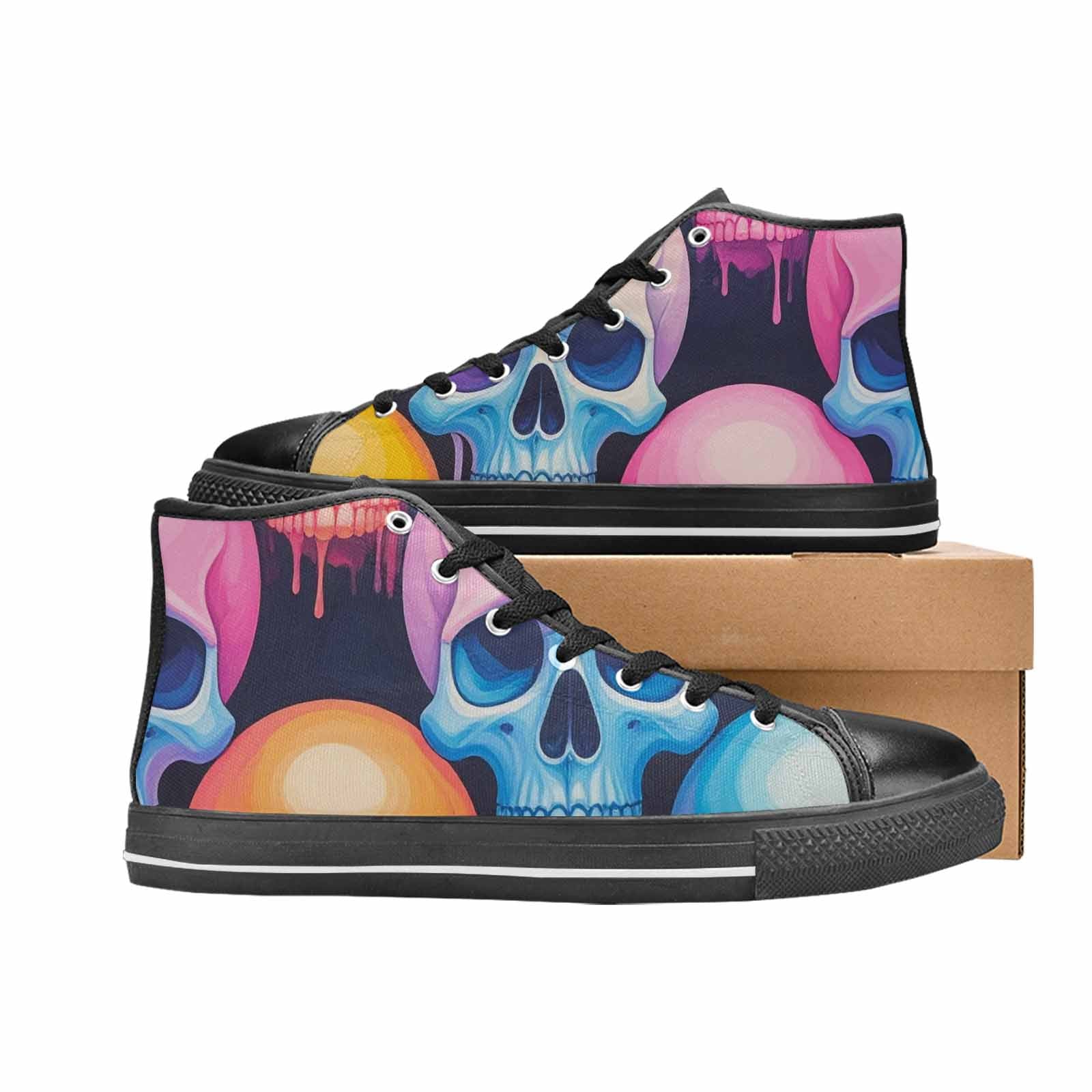 WOMEN'S Dripping Candy Skulls High Top Canvas Grunge Custom Shoes