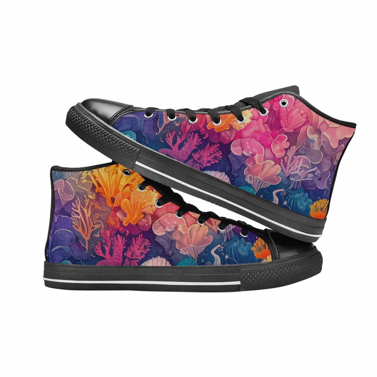 WOMEN'S Fish Scale Coral High Top Canvas Neon Fantasy Sneakers