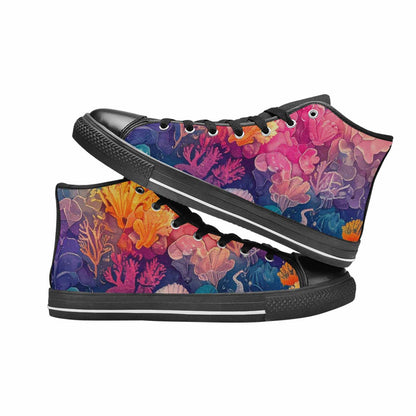 WOMEN'S Fish Scale Coral High Top Canvas Neon Fantasy Sneakers