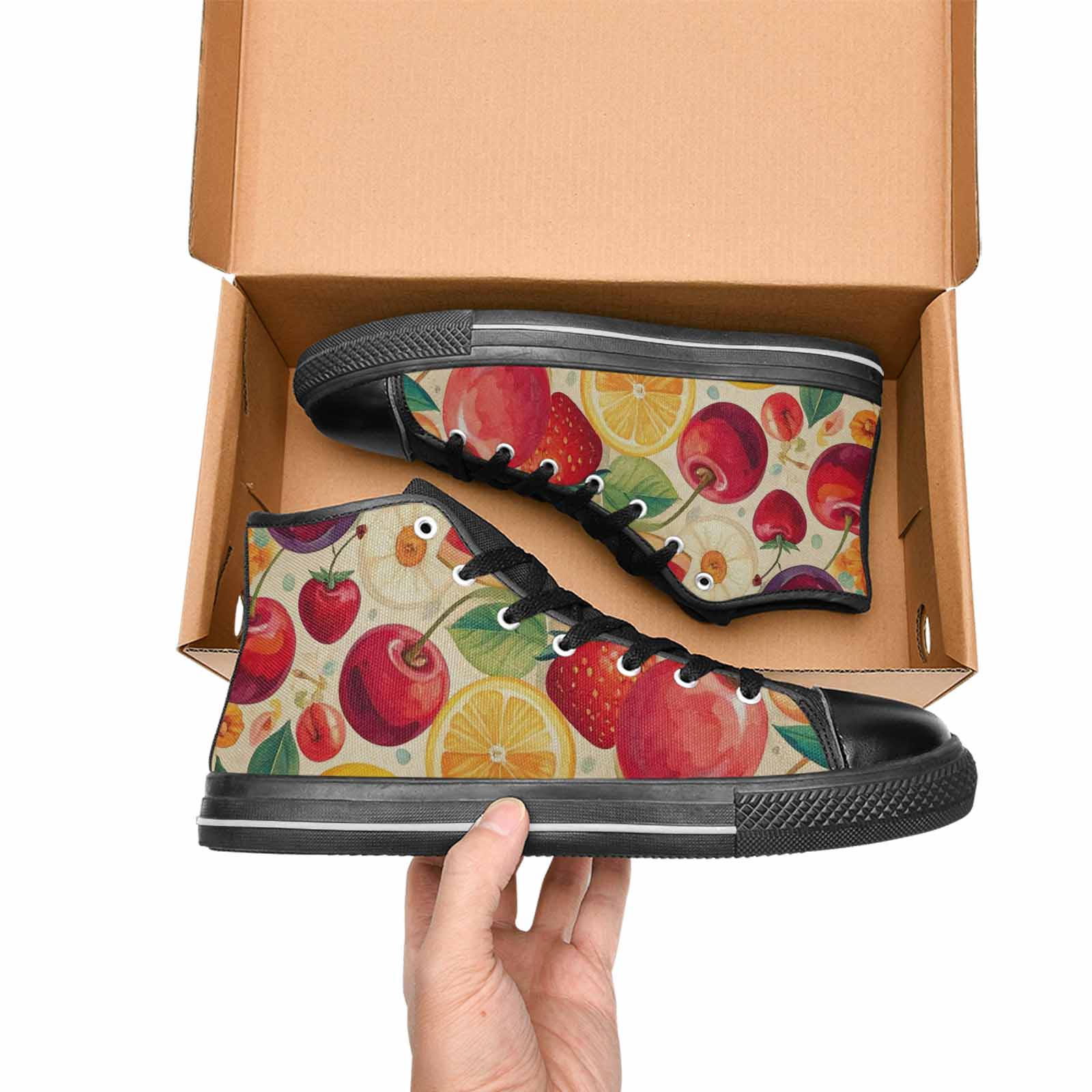 WOMEN'S Cherry Fruit Print High Top Canvas Cottagecore Custom Shoes