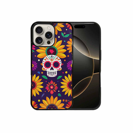 iPhone 16 Pro Max Case — Sunflowers Hundreds Of Skulls Art Seamless, Custom Made Phone Cover