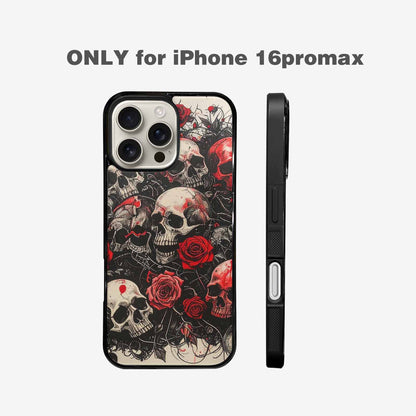 iPhone 16 Pro Max Case — Skull And Roses Black Red Ink, Custom Printed Phone Case