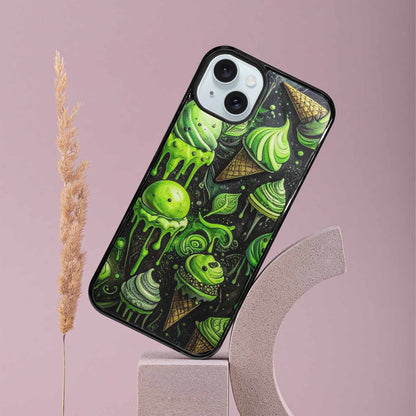 iPhone 15 Plus Case — Ice Cream Motif Black Green Ink, Original Design Phone Case