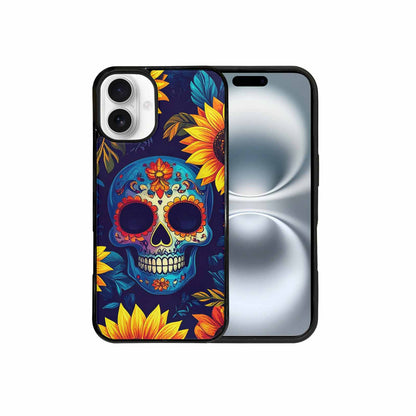iPhone 16 Plus Case — Sunflower Skulls Print, Custom Phone Case
