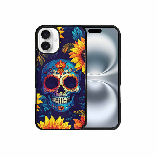 iPhone 16 Plus Case — Sunflower Skulls Print, Custom Phone Case