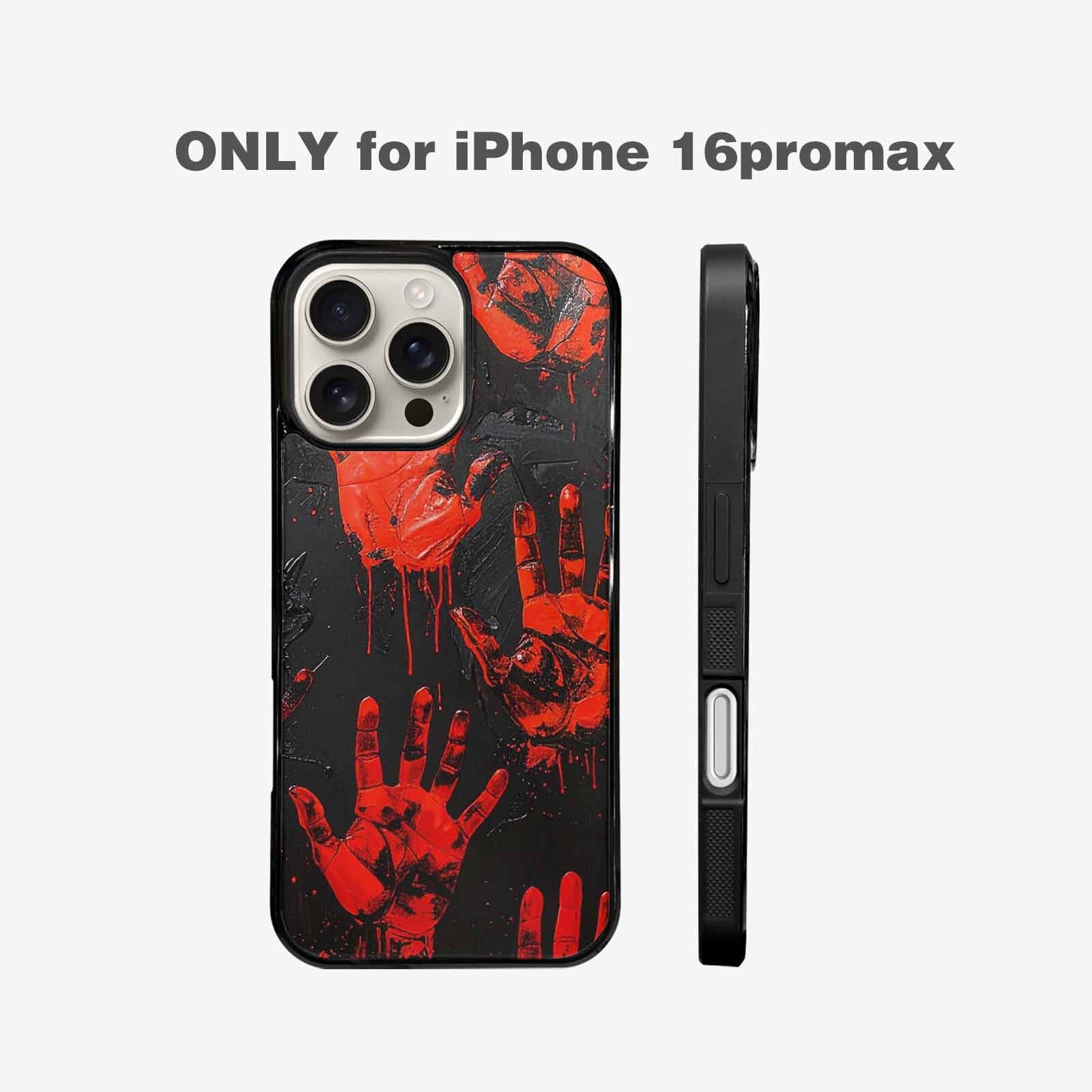 iPhone 16 Pro Max Case — Splatter Paint Art Hand Prints Black, Original Design Phone Case