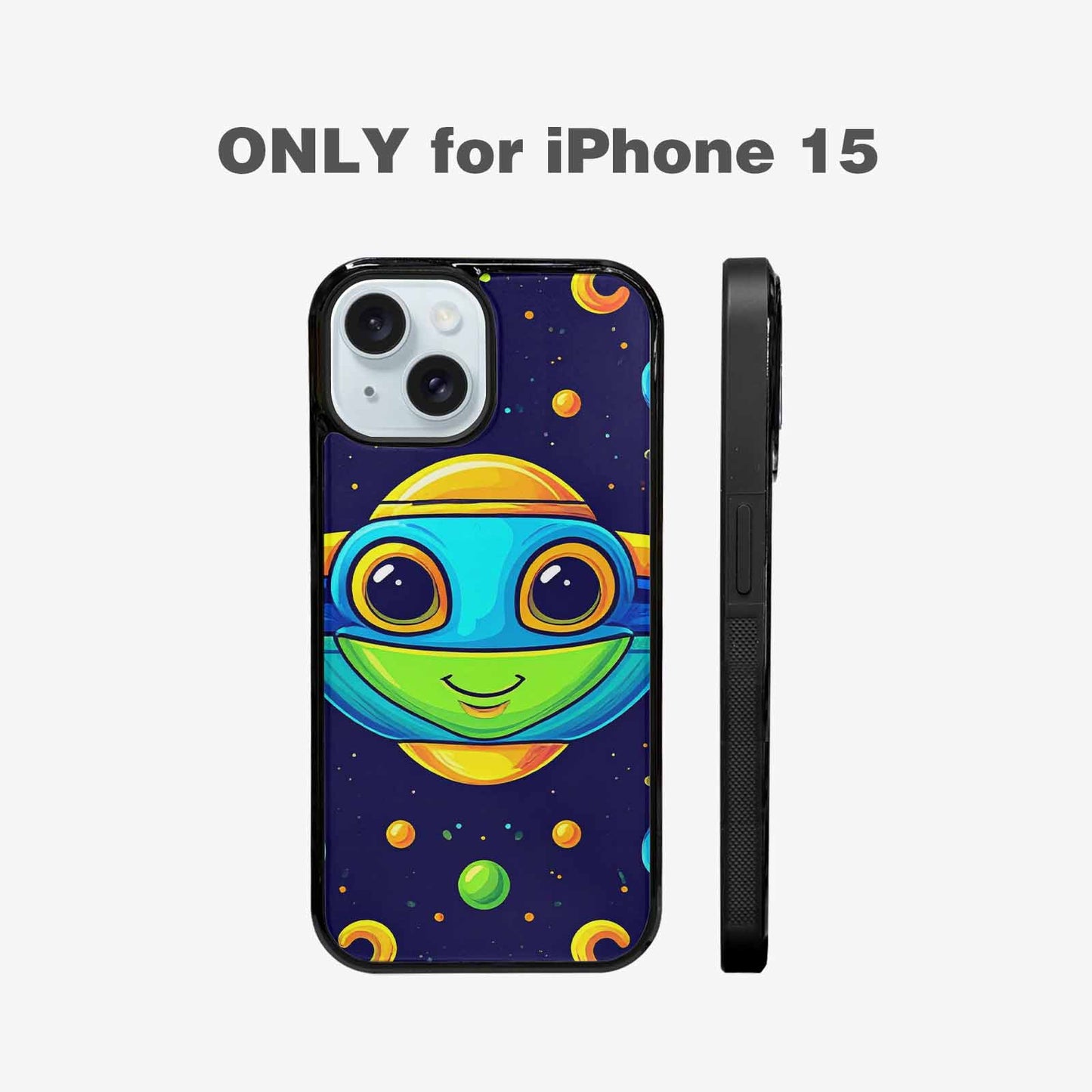 iPhone 15 Case — Alien Ufo Cartoon Art Pattern, Custom Printed Phone Case