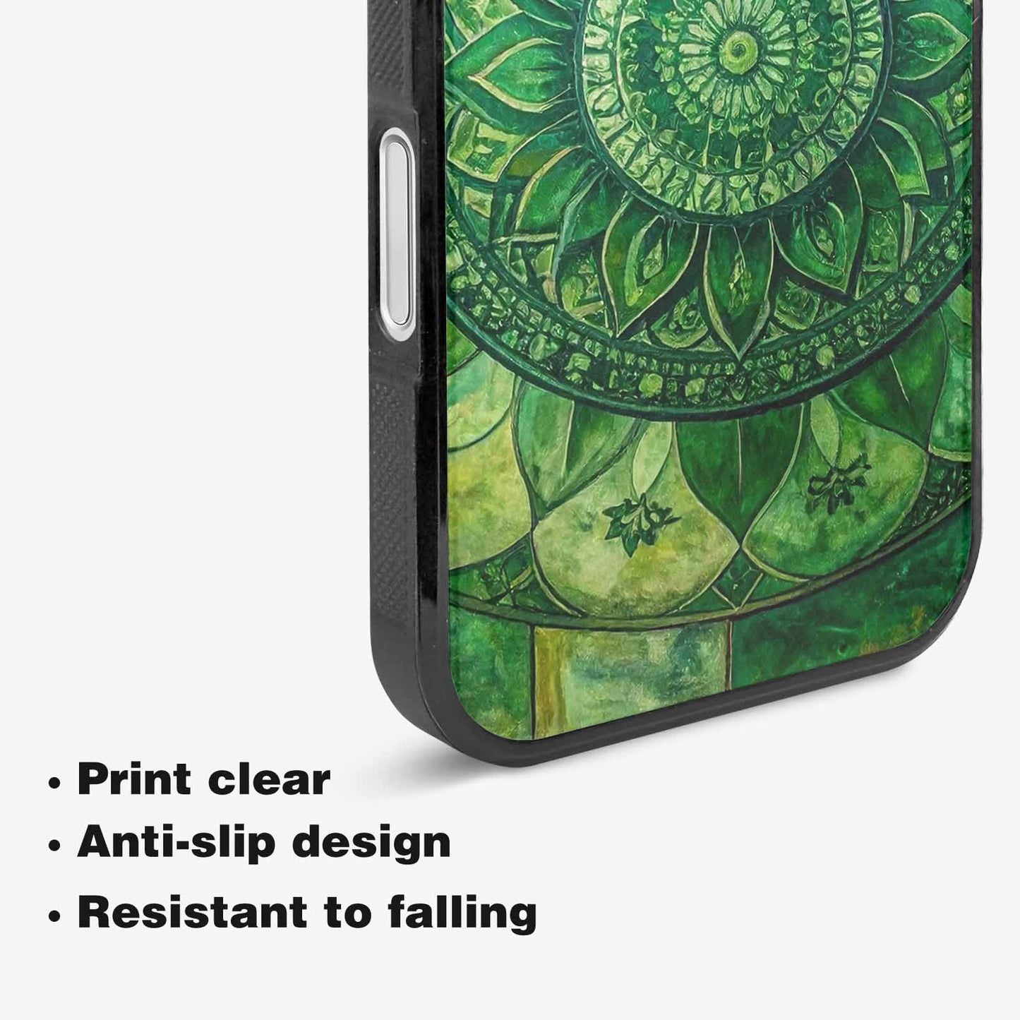 iPhone 16 Plus Case — Green Mandala Bohemian Print Edge To, Custom Printed Phone Case