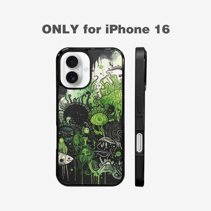 iPhone 16 Case — Sea Creature Burst Black Green Ink, Custom Printed Phone Case