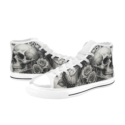 Dark Skull Rose Grey Women's Gothic High Top Canvas Shoes | Freaky Shoes®