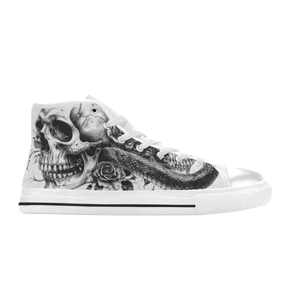 Dark Rose Women's Gothic Skull Art High Top Canvas Shoes | Freaky Shoes®