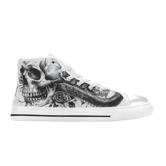 MEN'S Dark Skull Rose Monochrome High Top Canvas Surreal Shoes