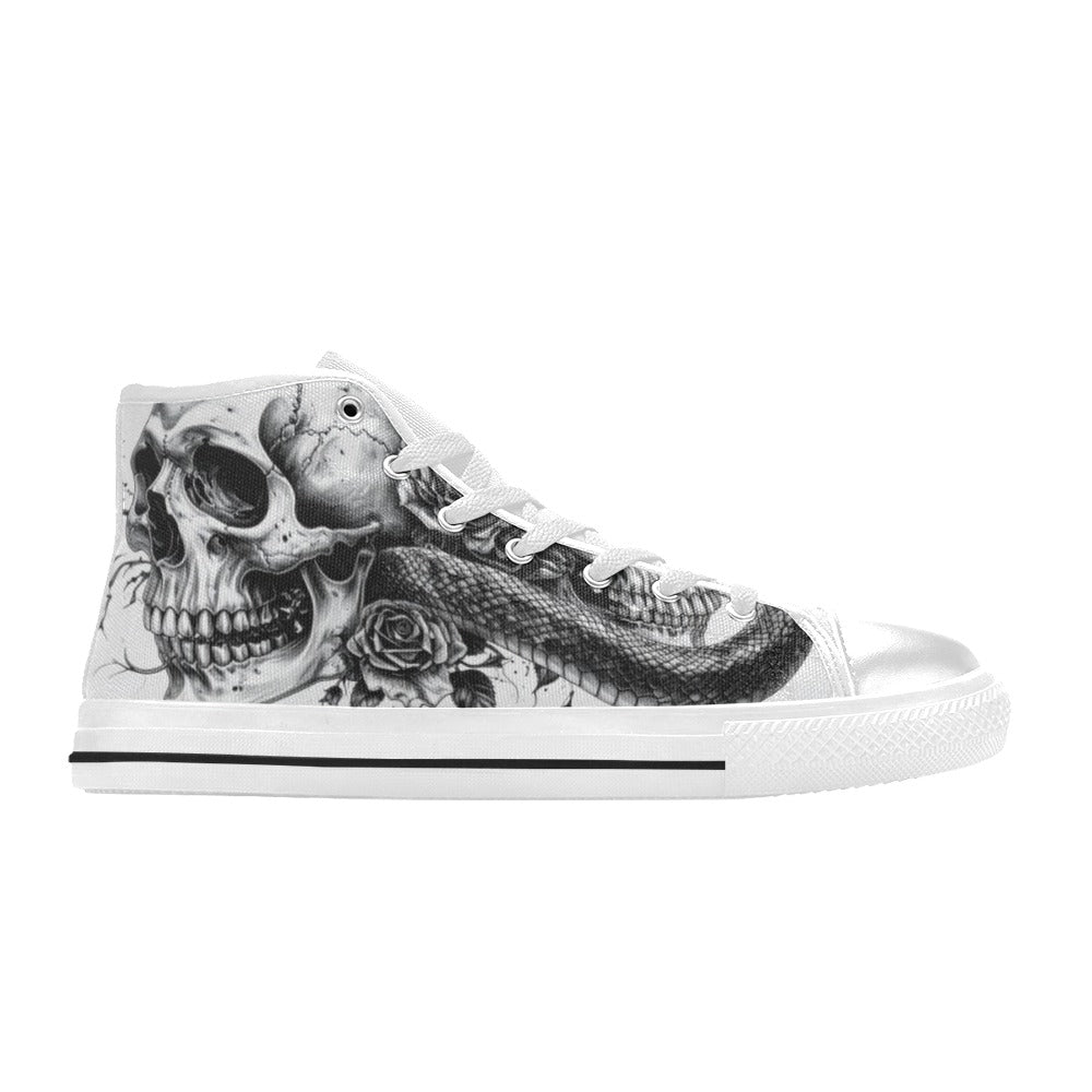 Skull Rose Art Gothic Women's Dark High Top Canvas Shoes | Freaky Shoes®