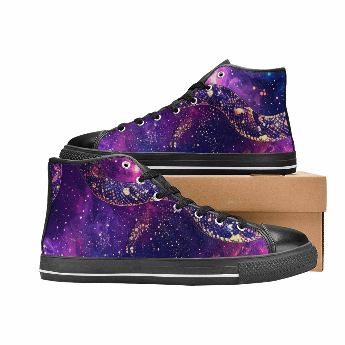 WOMEN'S Galaxy Snake Print High Top Canvas Dreamcore Custom Shoes