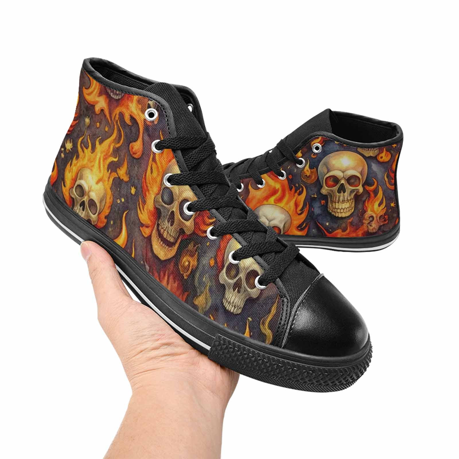 WOMEN'S Skulls - Flaming High Top Canvas Wallpaper Art Custom Shoes