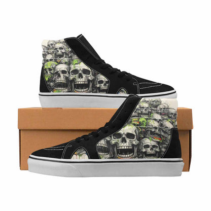 MEN'S Skulls Black & Green Ink High Top Canvas Streetwear Melting Art Custom Art Shoes