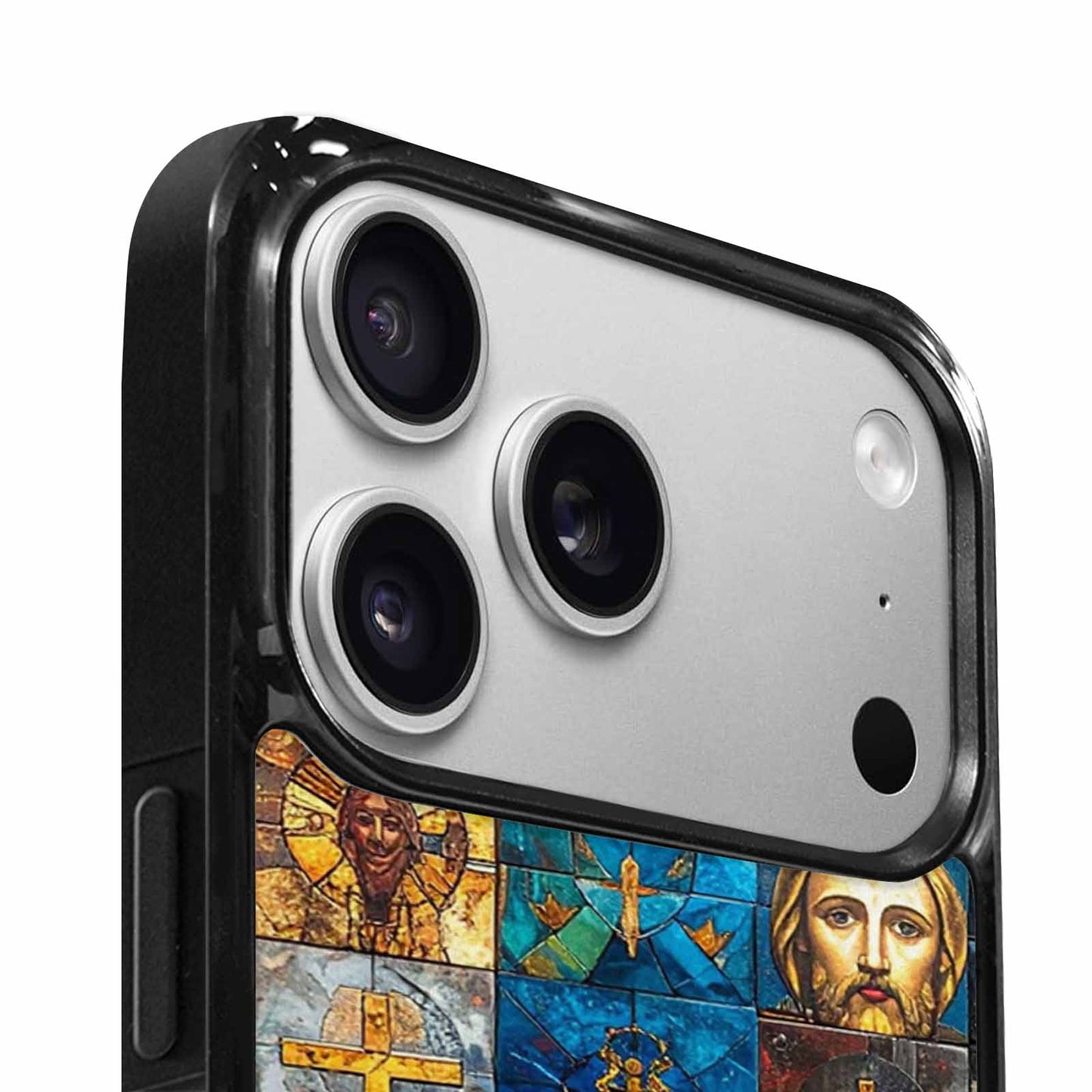 iPhone 17 Pro Case — Jesus Face Small Cross And Original, Custom Printed Phone Case