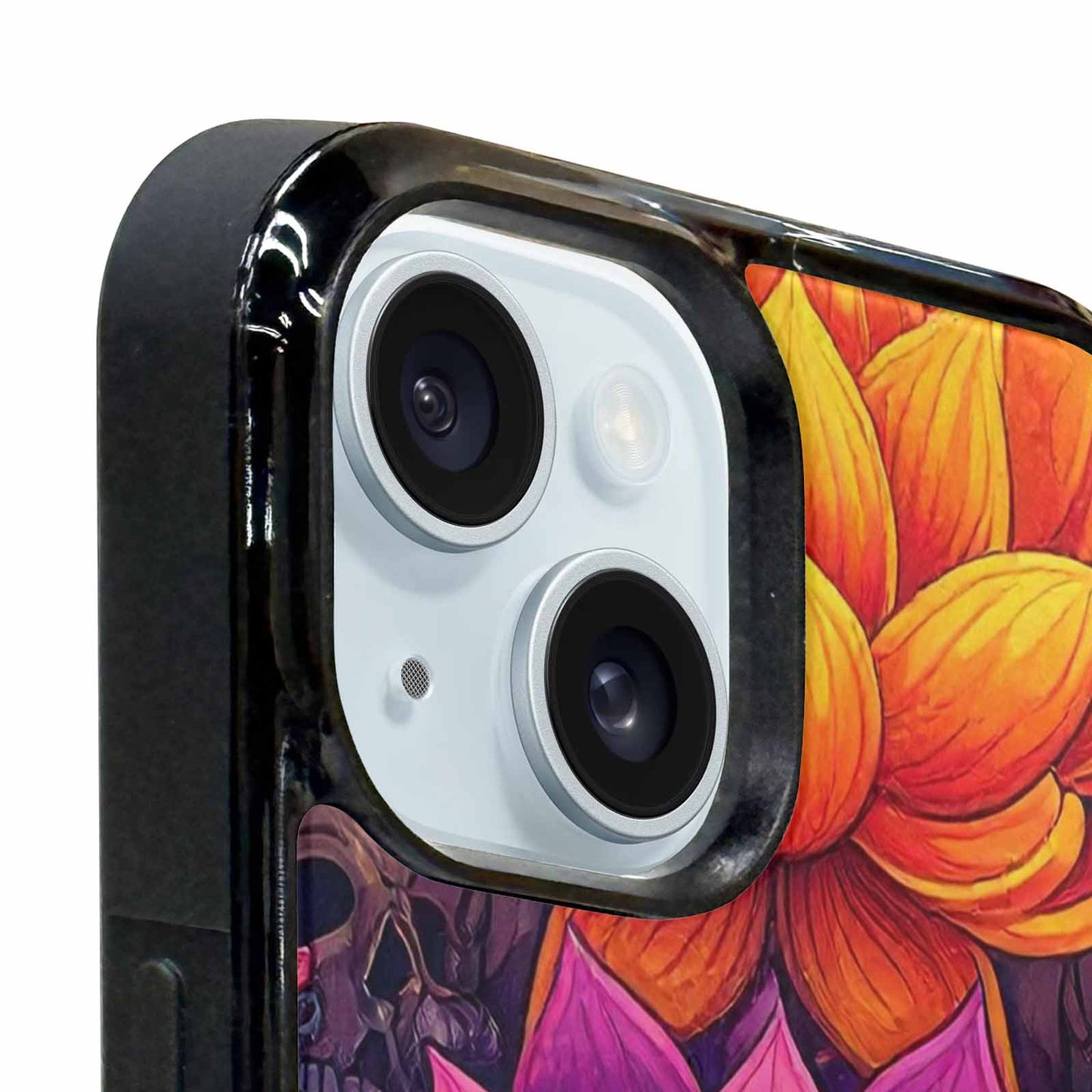 iPhone 15 Plus Case — Lotus Skulls, Custom Art Phone Cover