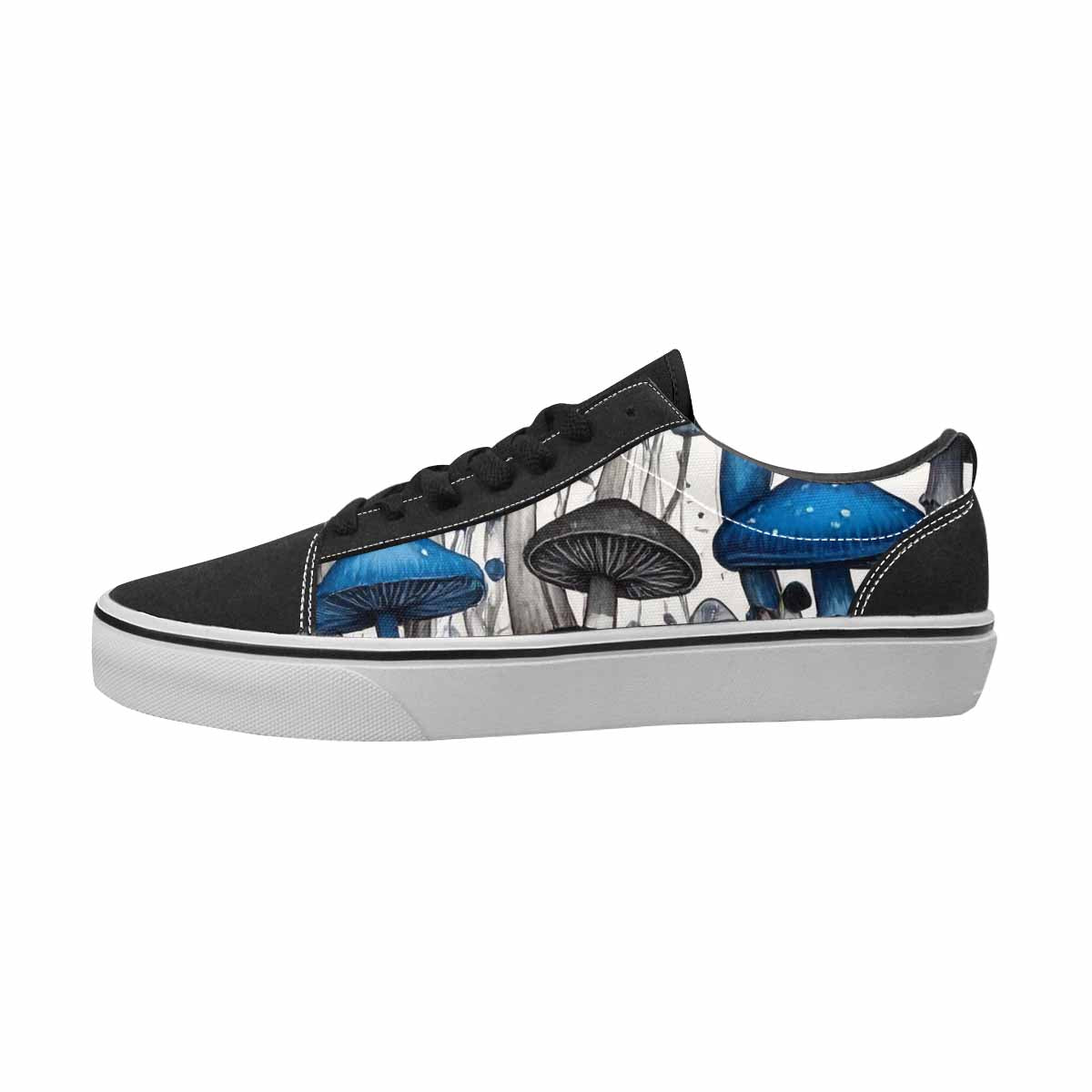 MEN'S Mushrooms Black & Blue Ink Canvas One Of A Kind Kaleidoscope Sneakers