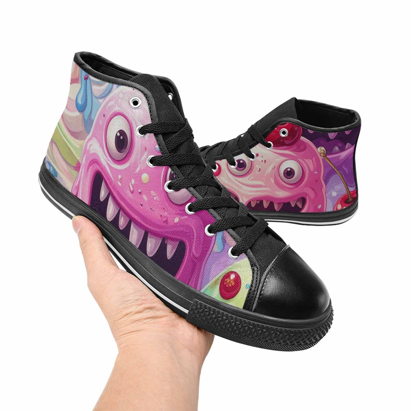 WOMEN'S Melting Icecream Monster Cherry High Top Canvas Dark Academia Custom Sneakers