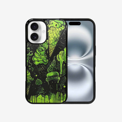 iPhone 16 Case — Ice Cream Motif Black Green Ink, Custom Art Phone Cover