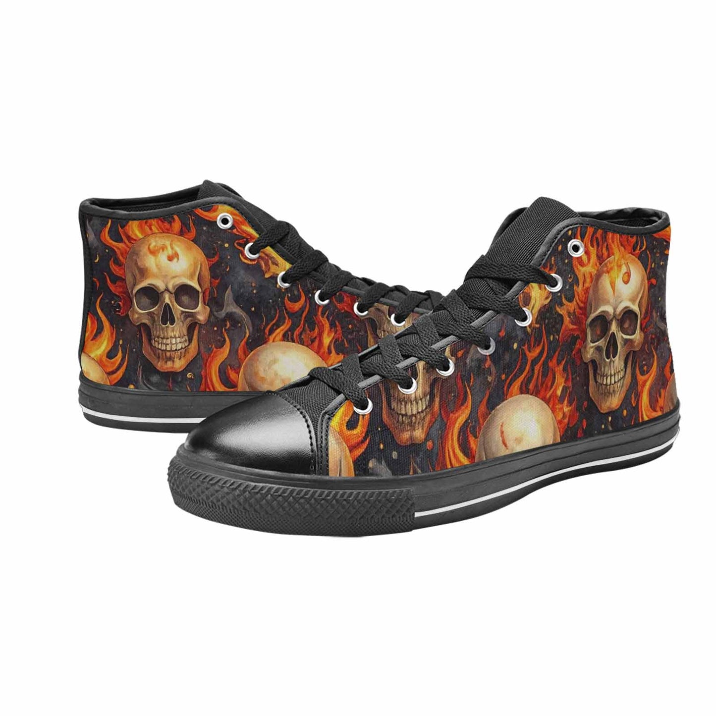 WOMEN'S Skulls - Flaming High Top Canvas Neon Fantasy Custom Sneakers