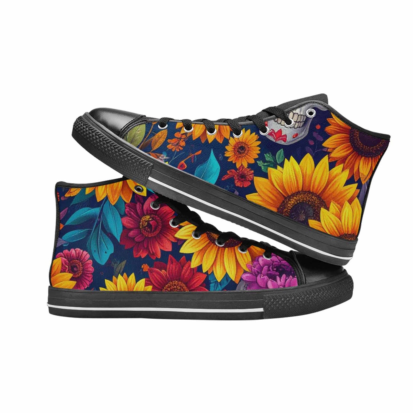 MEN'S Sunflower Skulls Print High Top Canvas Dreamcore Custom Sneakers