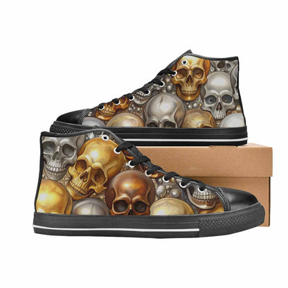 MEN'S Skulls - Metallic-Chrome- High Top Canvas Wallpaper Art Sneakers