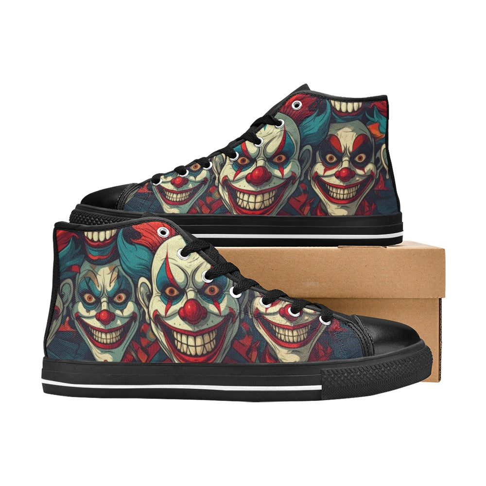 KIDS' Evil Circus Heads Faces High Top Canvas Wallpaper Art Custom Shoes