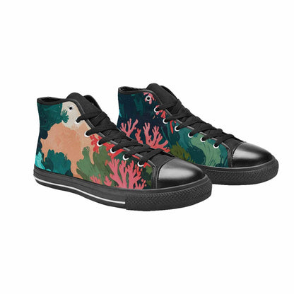 MEN'S Camo Coral Turquoise High Top Canvas Neon Fantasy Custom Sneakers