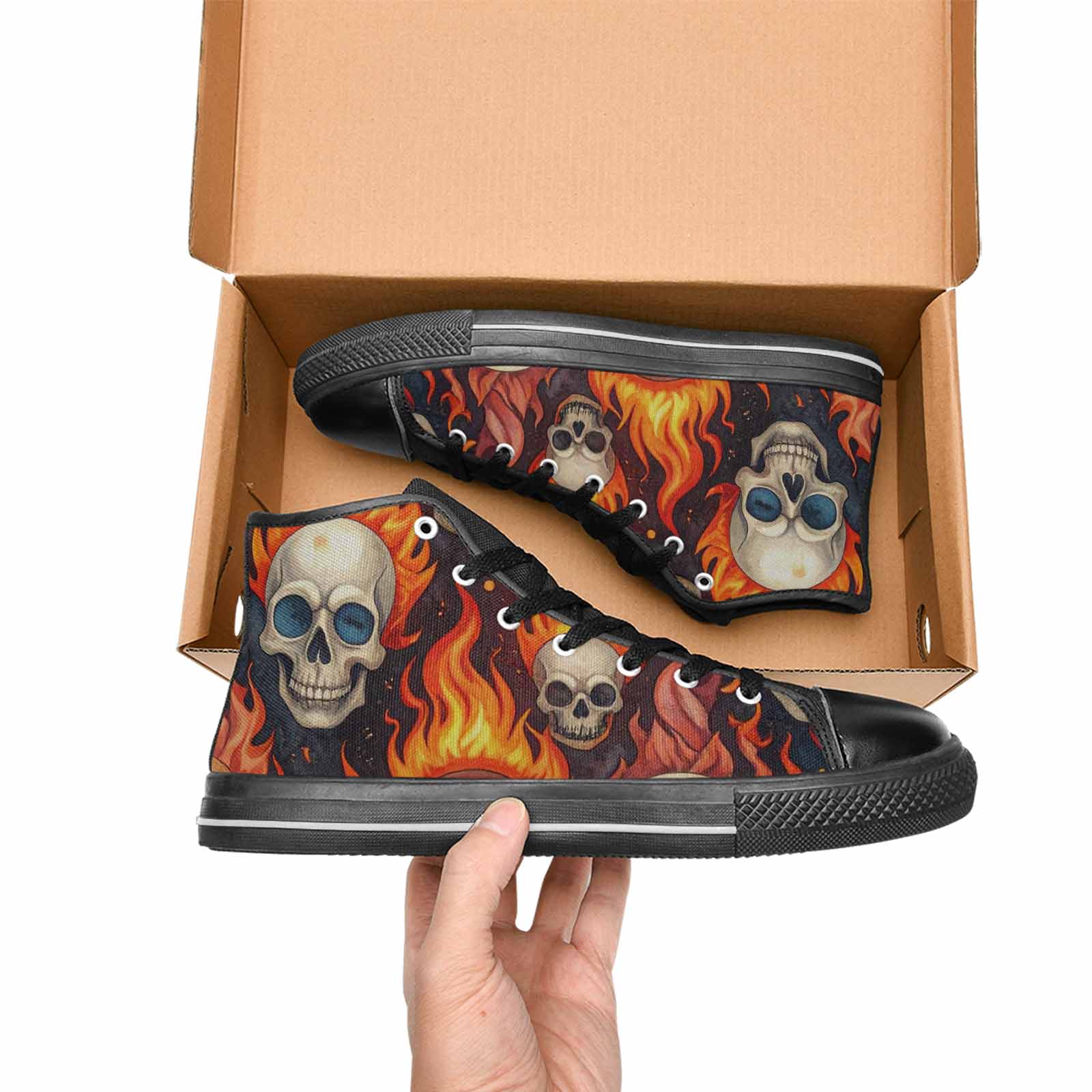 MEN'S Skulls - Flaming High Top Canvas Cottagecore Custom Sneakers