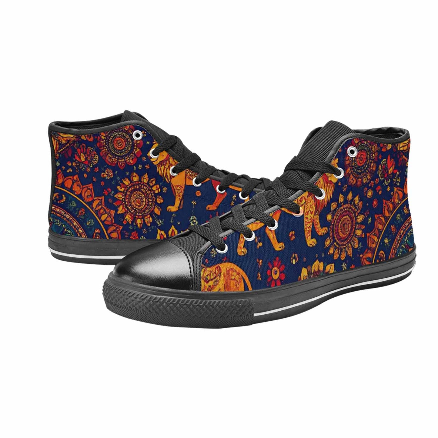 WOMEN'S Mandala Lions High Top Canvas Grunge Custom Sneakers