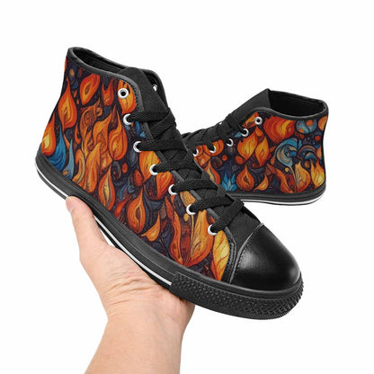 WOMEN'S Fire Flame High Top Canvas Wallpaper Art Sneakers