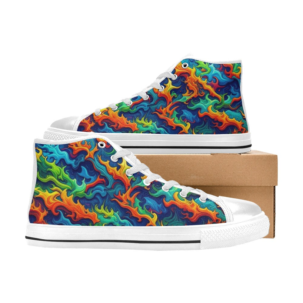 WOMEN'S Psychedelic Camo Rhythm High Top Canvas Neon Fantasy Sneakers