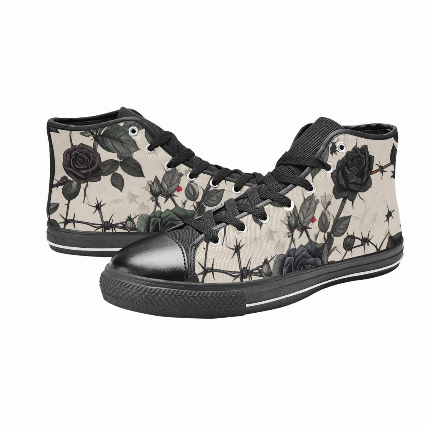 MEN'S Black Gothic Rose High Top Canvas Neon Fantasy Custom Sneakers