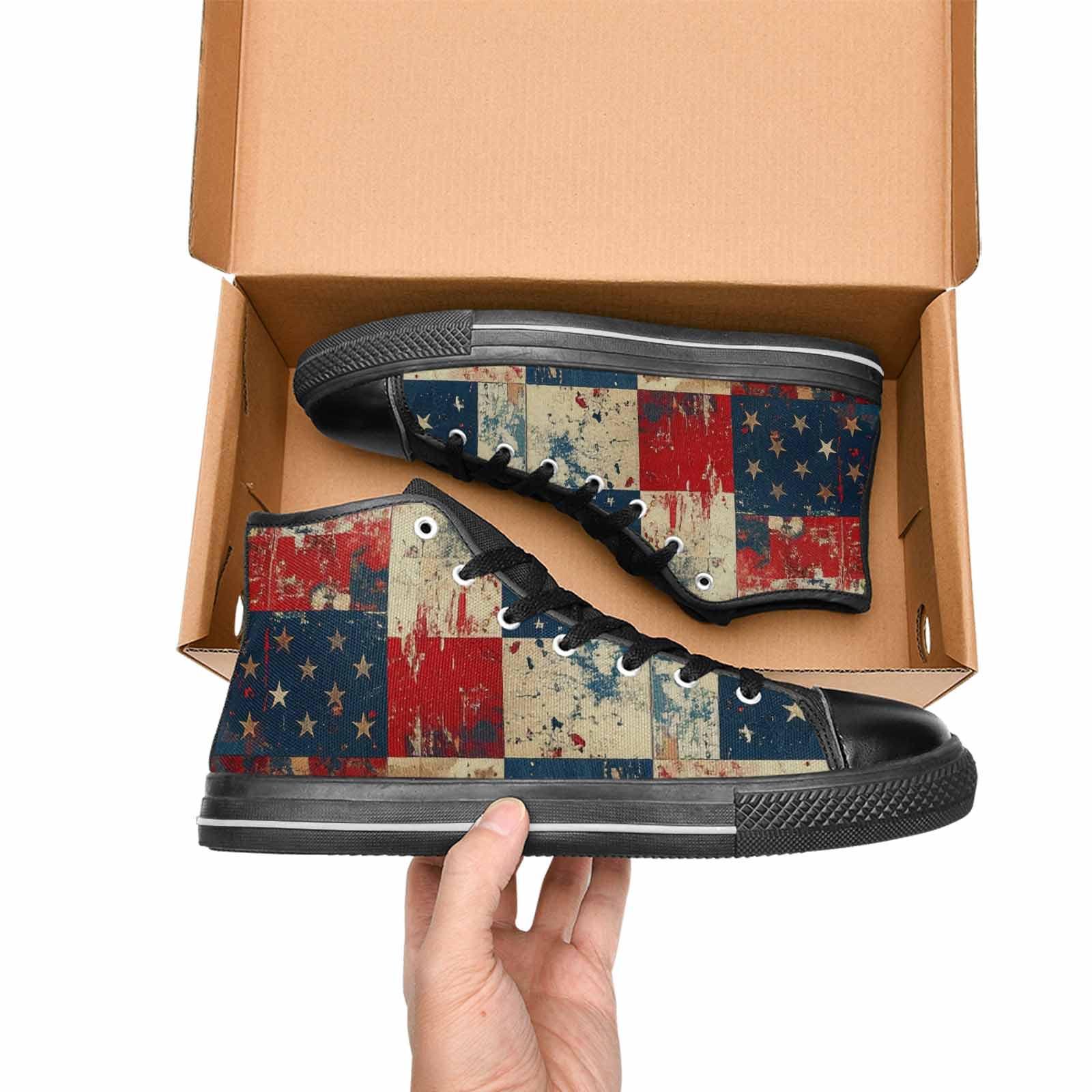 MEN'S American Flag Stars High Top Canvas Grunge Custom Shoes