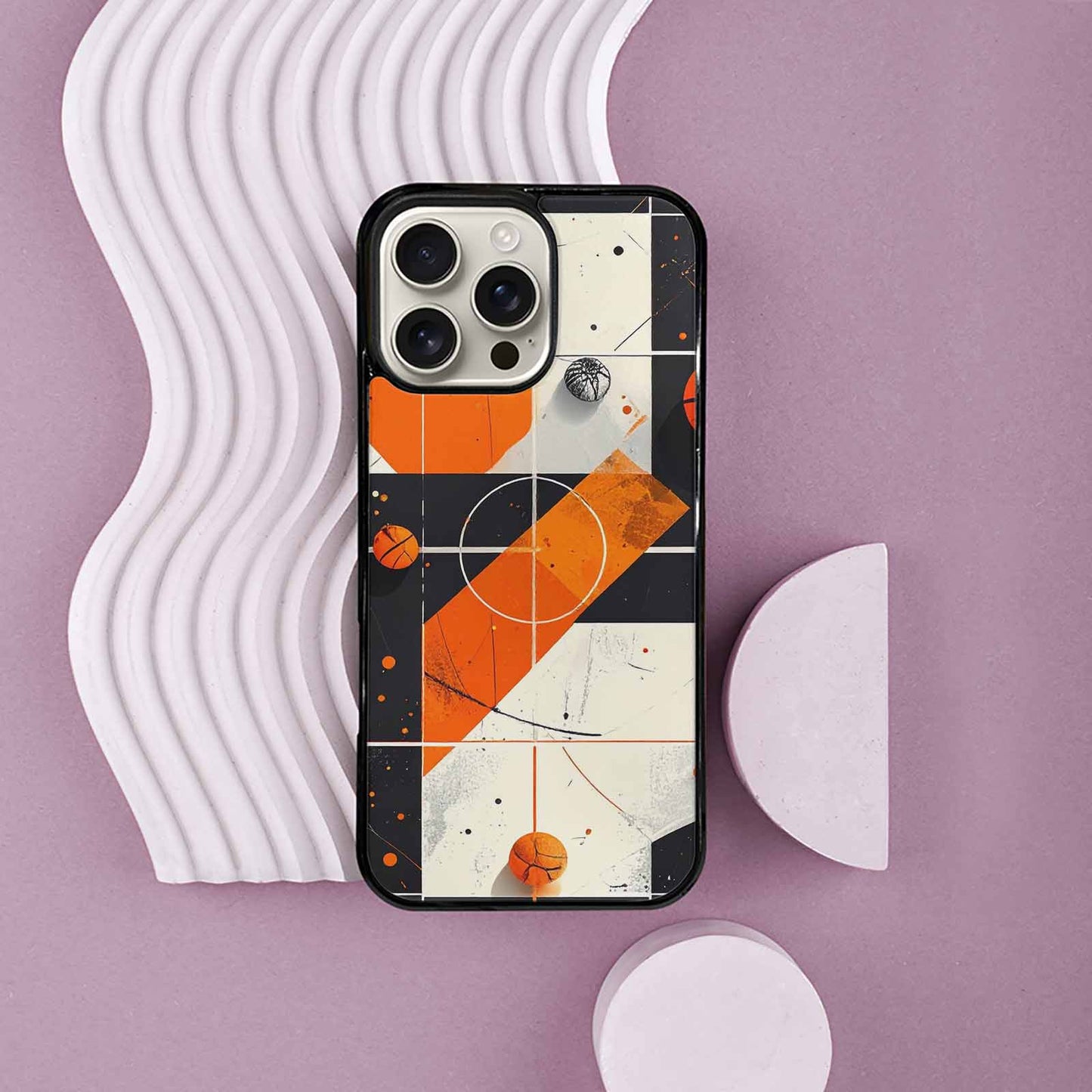 iPhone 16 Pro Max Case — Basketball Pattern Court Lines And Balls, Custom Made Phone Cover