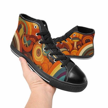 MEN'S Groovy 70S Peace High Top Canvas Wallpaper Art Sneakers