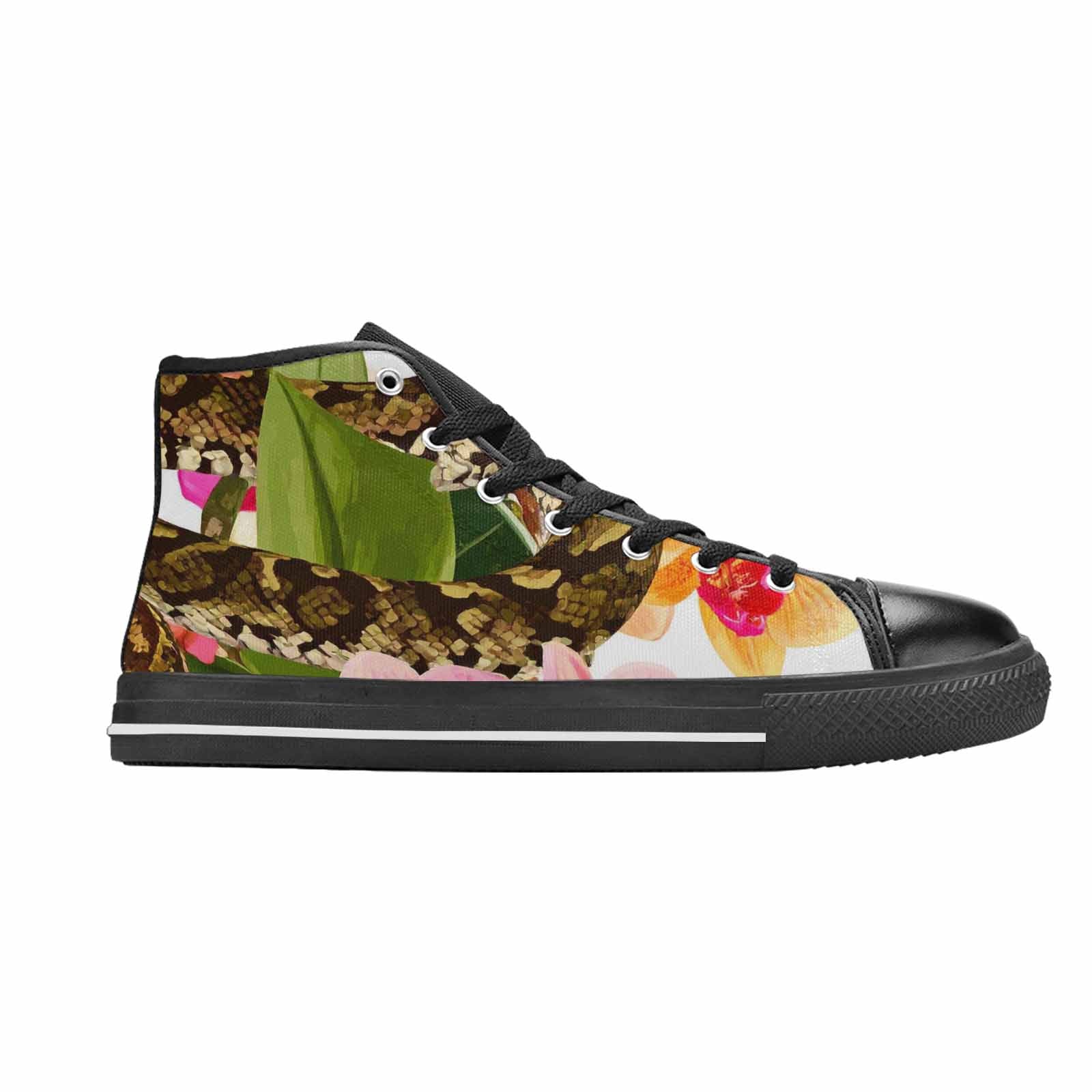 MEN'S Floral Snake Print High Top Canvas Cottagecore Custom Shoes