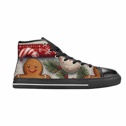 WOMEN'S Christmas Holly Snowflake High Top Canvas Grunge Custom Sneakers