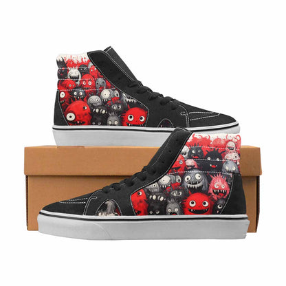 WOMEN'S Monsters Black & Red Ink High Top Canvas Bold Print Grunge Custom Canvas Shoes