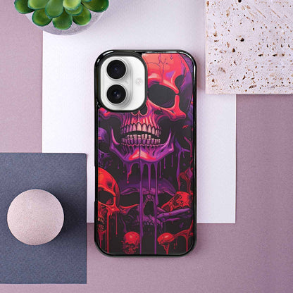 iPhone 16 Case — Red Purple Skeletons Neon Drip Melting, Custom Phone Case