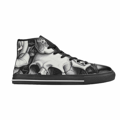 WOMEN'S Skulls Roses Pen Ink High Top Canvas Vibrant Chaos Sneakers