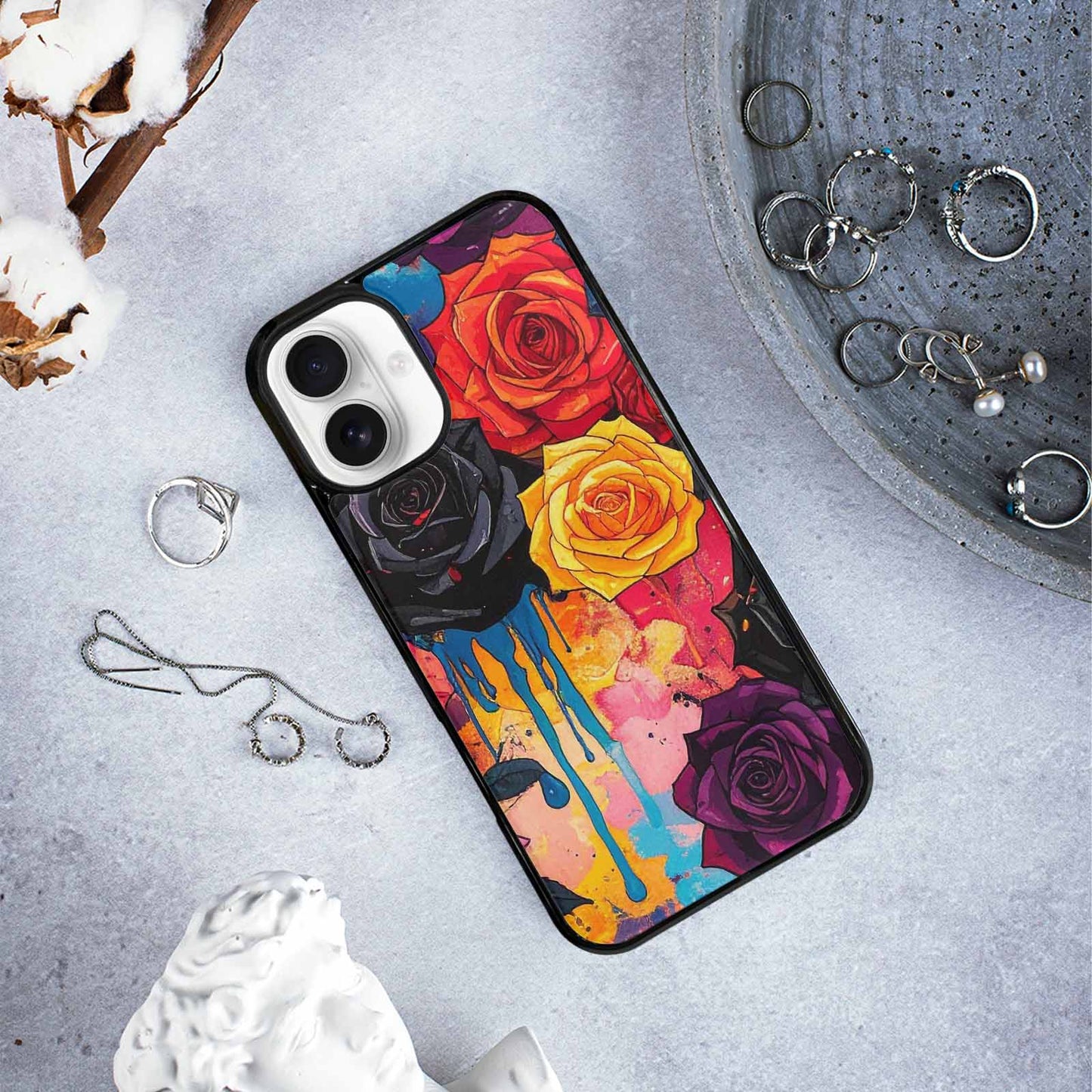 iPhone 16 Plus Case — Gothic Rose Gothic Roses Pattern Hundreds, Custom Designed Case Cover