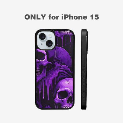 iPhone 15 Case — Monochrome Purple Skeletons Neon Drip Melting, Custom Print Case Cover