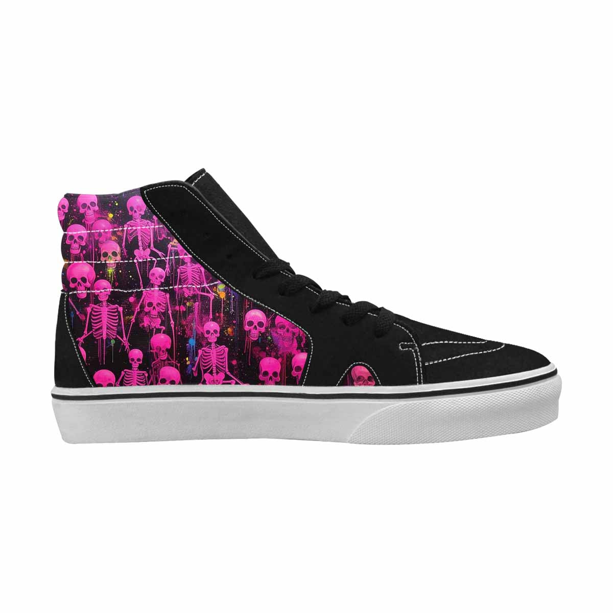 MEN'S Skeletons  Neon Pink High Top Canvas Kaleidoscope Sneakers