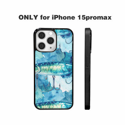 iPhone 15 Pro Max Case — Fishing Lure And Hook Pattern Seamless, Unique Phone Case Design