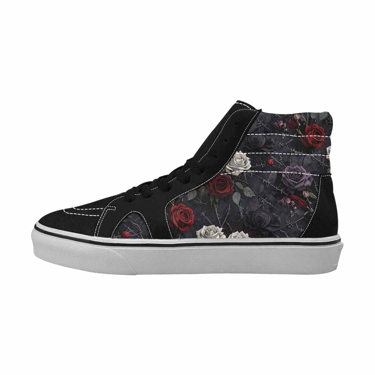 MEN'S Black Gothic Rose High Top Canvas Neon Fantasy Shoes