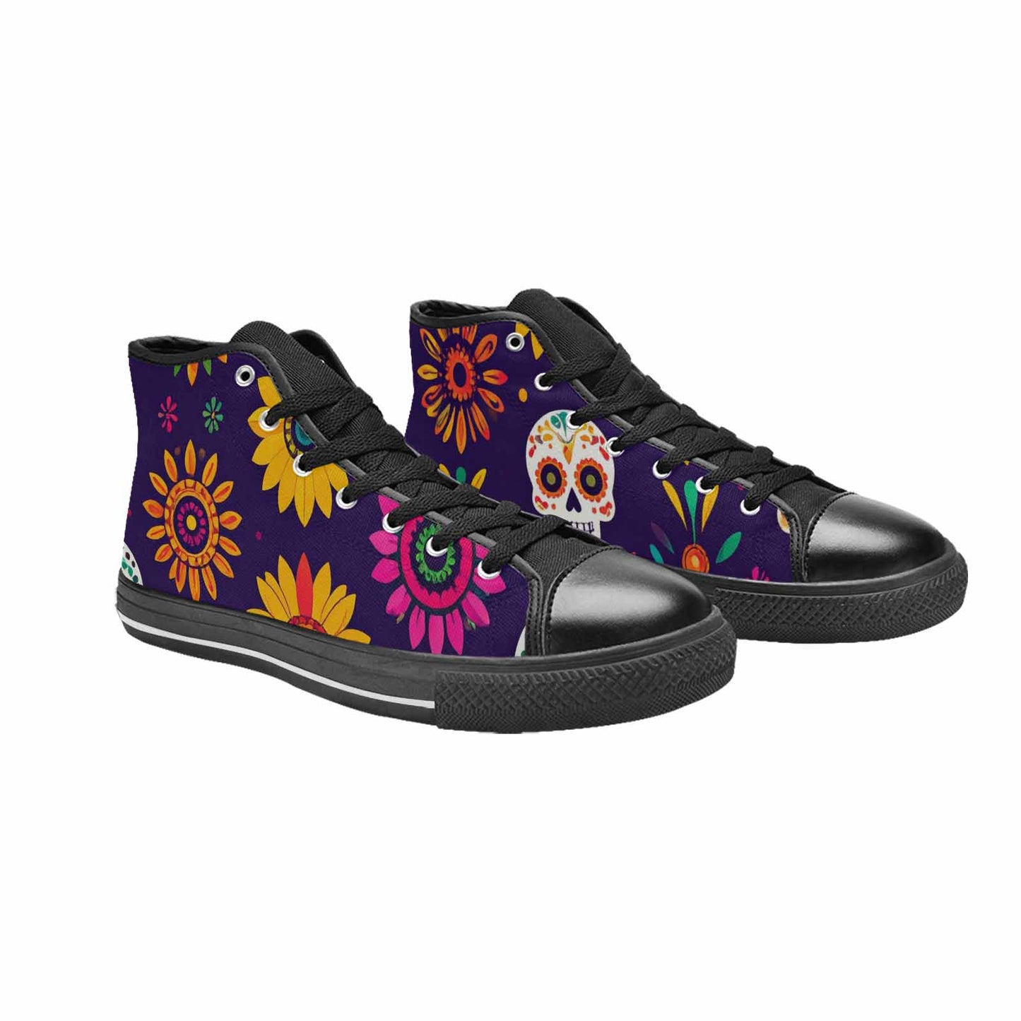 MEN'S Sunflowers And Skulls High Top Canvas Dark Academia Custom Shoes
